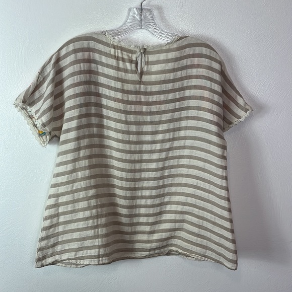 Savana Jane Womens Top Size L Tan Striped Colorful Embroidery Lace Trim Cropped - Picture 13 of 13